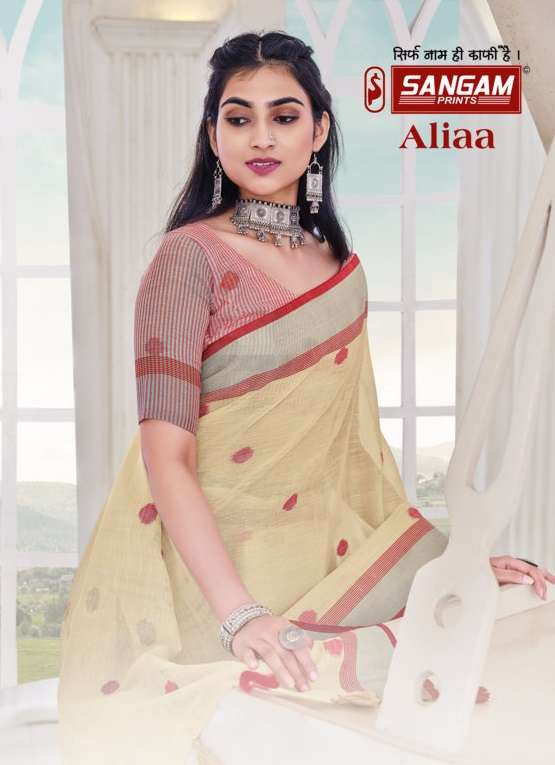 ALIAA BY SANGAM PRINTS 6015 TO 6020 SERIES LINEN SAREES