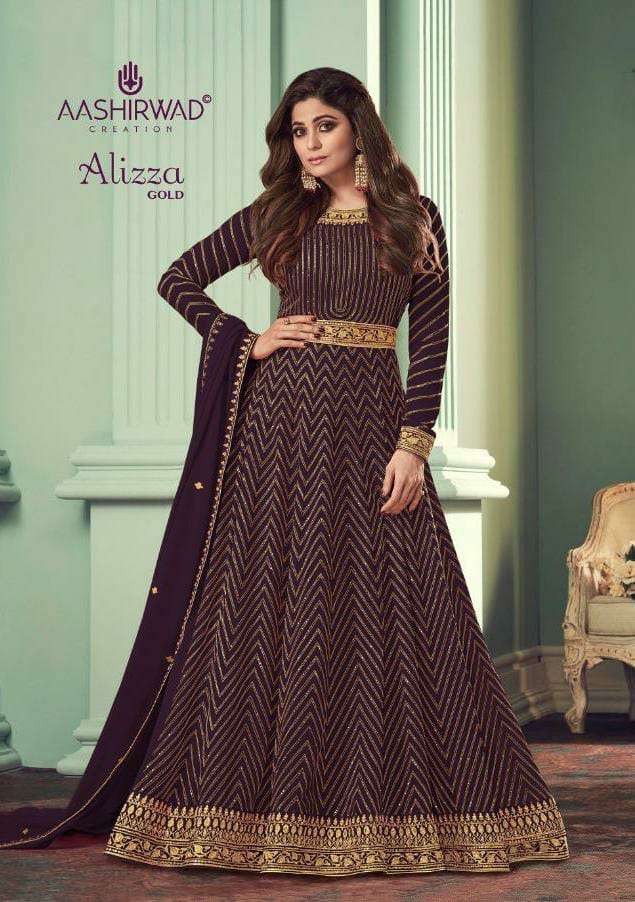 ALIZZA GOLD BY AASHIRWAD CREATION 8529-A TO 8529-E SERIES REAL GEORGETTE DRESSES