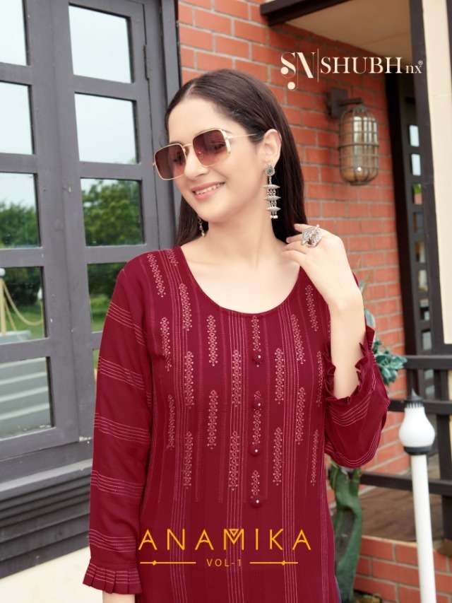 ANAMIKA VOL-1 BY SHUBH NX 1001 TO 1006 SERIES DESIGNER RAYON KURTIS