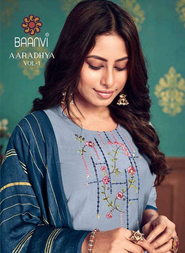 ARADHYA VOL-1 BY BAANVI 1001 TO 1004 SERIES PRINTED CHINNON SILK DRESSES