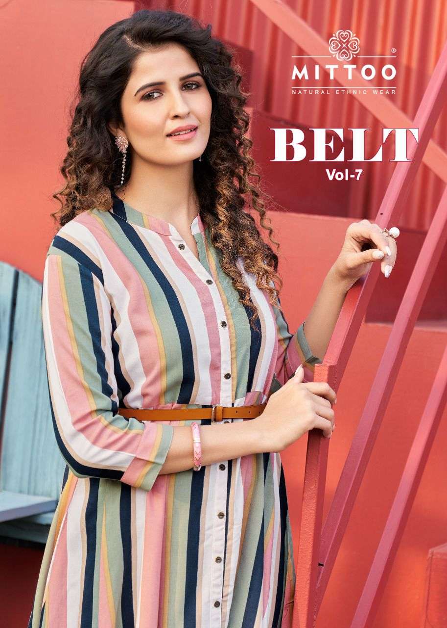 BELT VOL-7 BY MITTOO 1102 TO 1105 SERIES RAYON PRINTED KURTIS