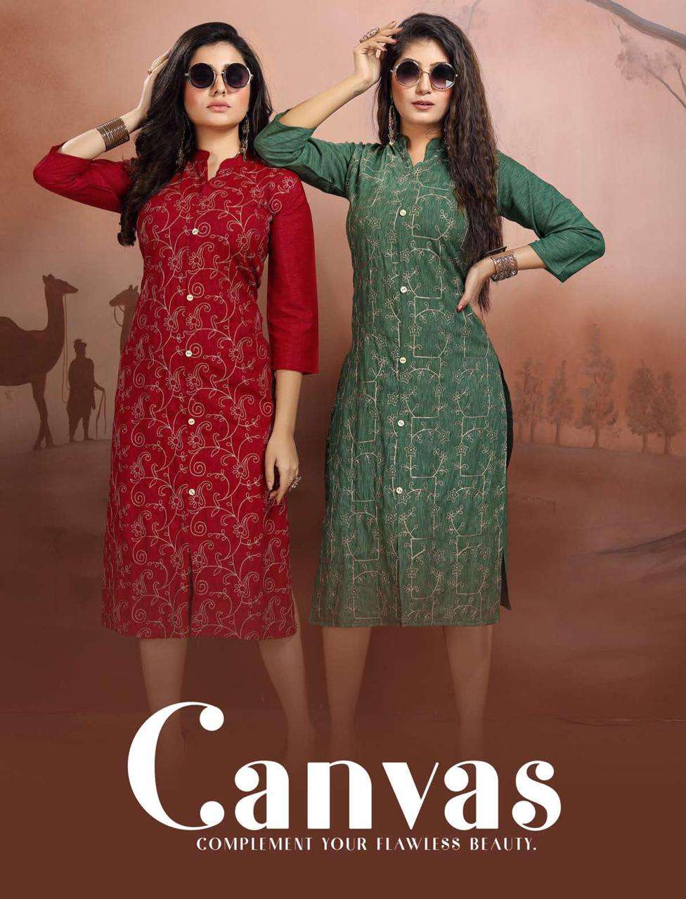 CANVAS BY ASLIWHOLESALE 1001 TO 1008 SERIES EMBROIDERED RAYON KURTIS