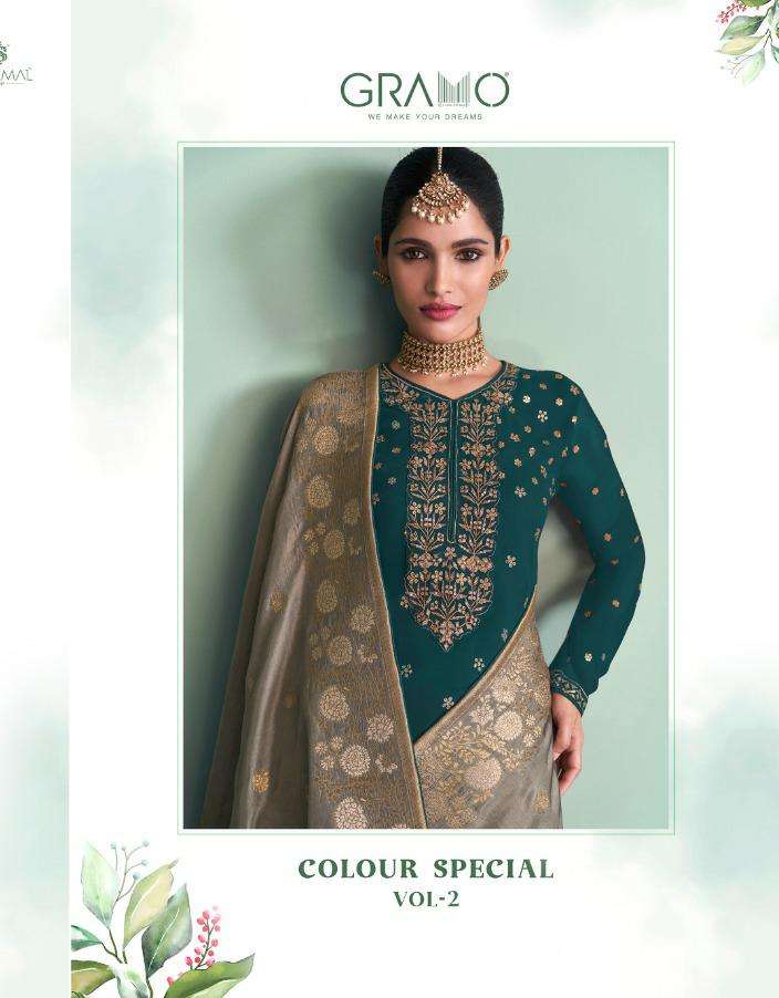 COLOUR SPECIAL VOL-2 BY GRAMO 1001-A TO 1001-E SERIES BLOOMING GEORGETTE EMBROIDERED DRESSES