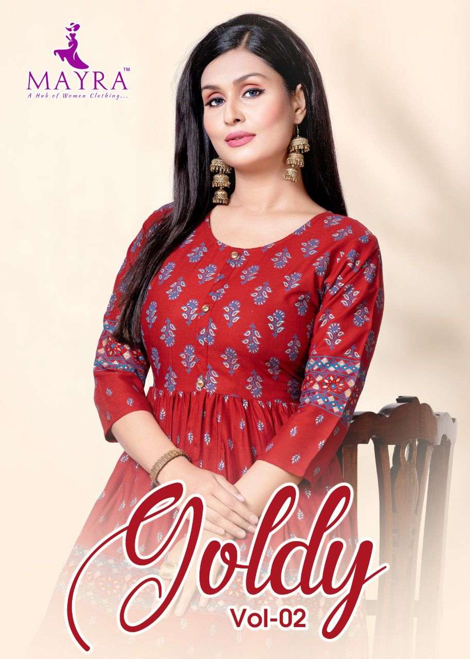 GOLDY VOL-2 BY MAYRA 41001 TO 41008 SERIES DESIGNER RAYON KURTIS