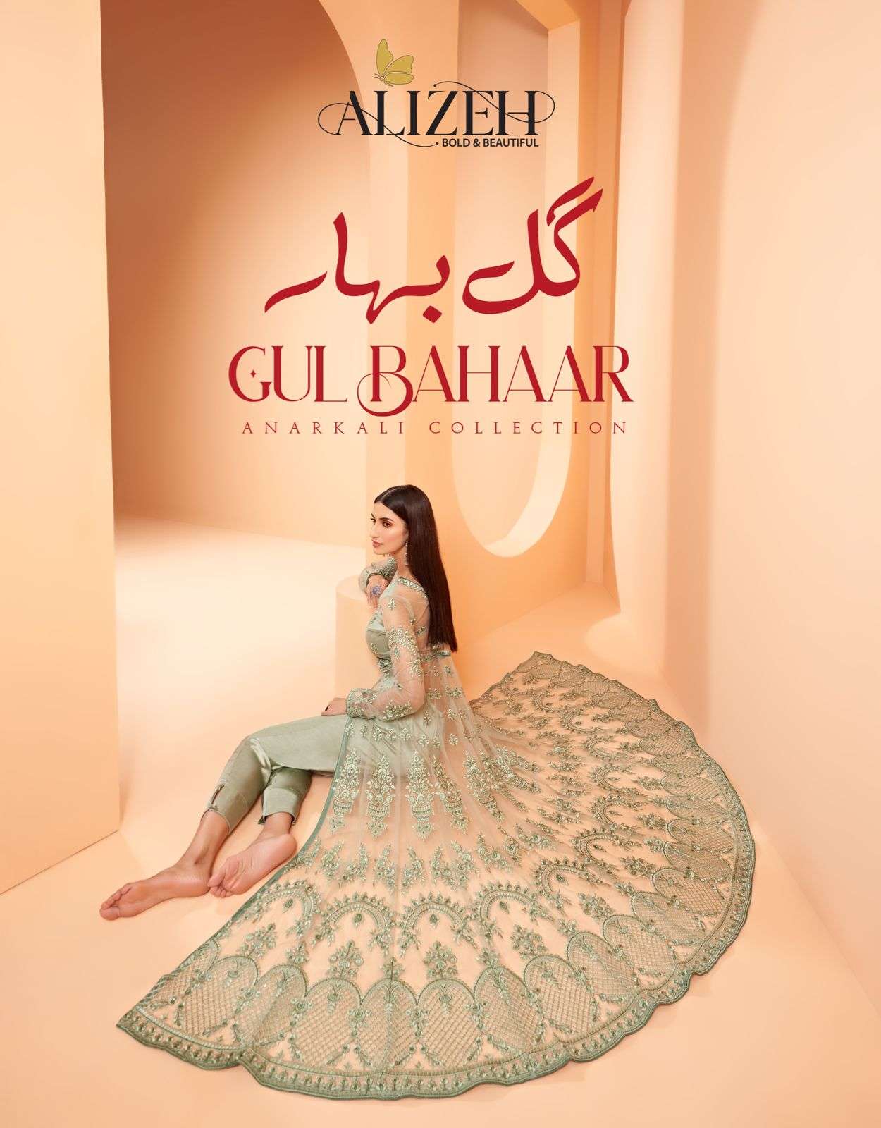 GUL BAHAAR BY ALIZEH 3006 TO 3009 SERIES BUTTERFLY NET EMBROIDERED DRESSES