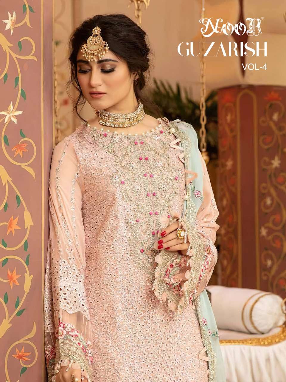 GUZARISH VOL-4 BY NOOR 13032 TO 13034 SERIES PAKISTANI GEORGETTE DRESSES