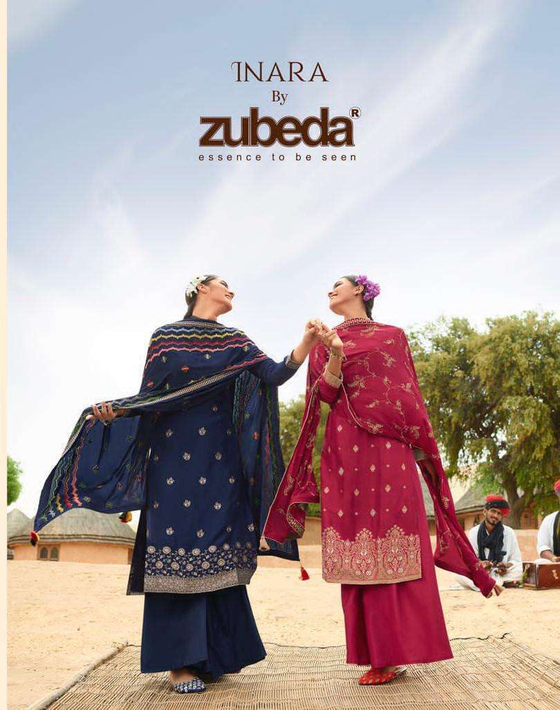 INARA BY ZUBEDA 22601 TO 22607 SERIES DOLA JACQUARD SHARARA DRESSES