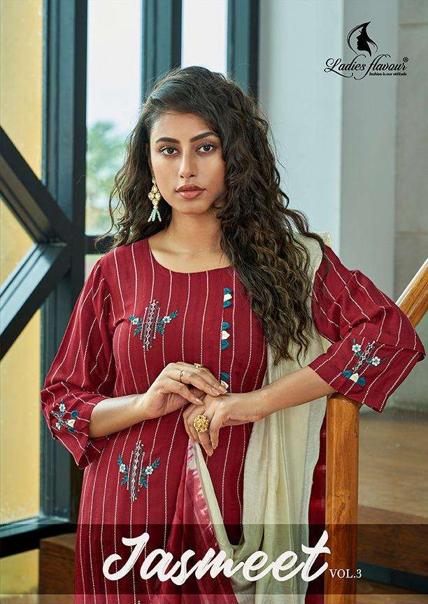 JASMEET VOL-3 BY LADIES FLAVOUR 1031 TO 1036 SERIES DESIGNER RAYON DRESSES