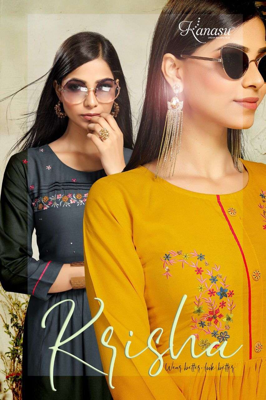 KRISHA BY KANASU 101 TO 108 SERIES PRINTED RAYON KURTIS