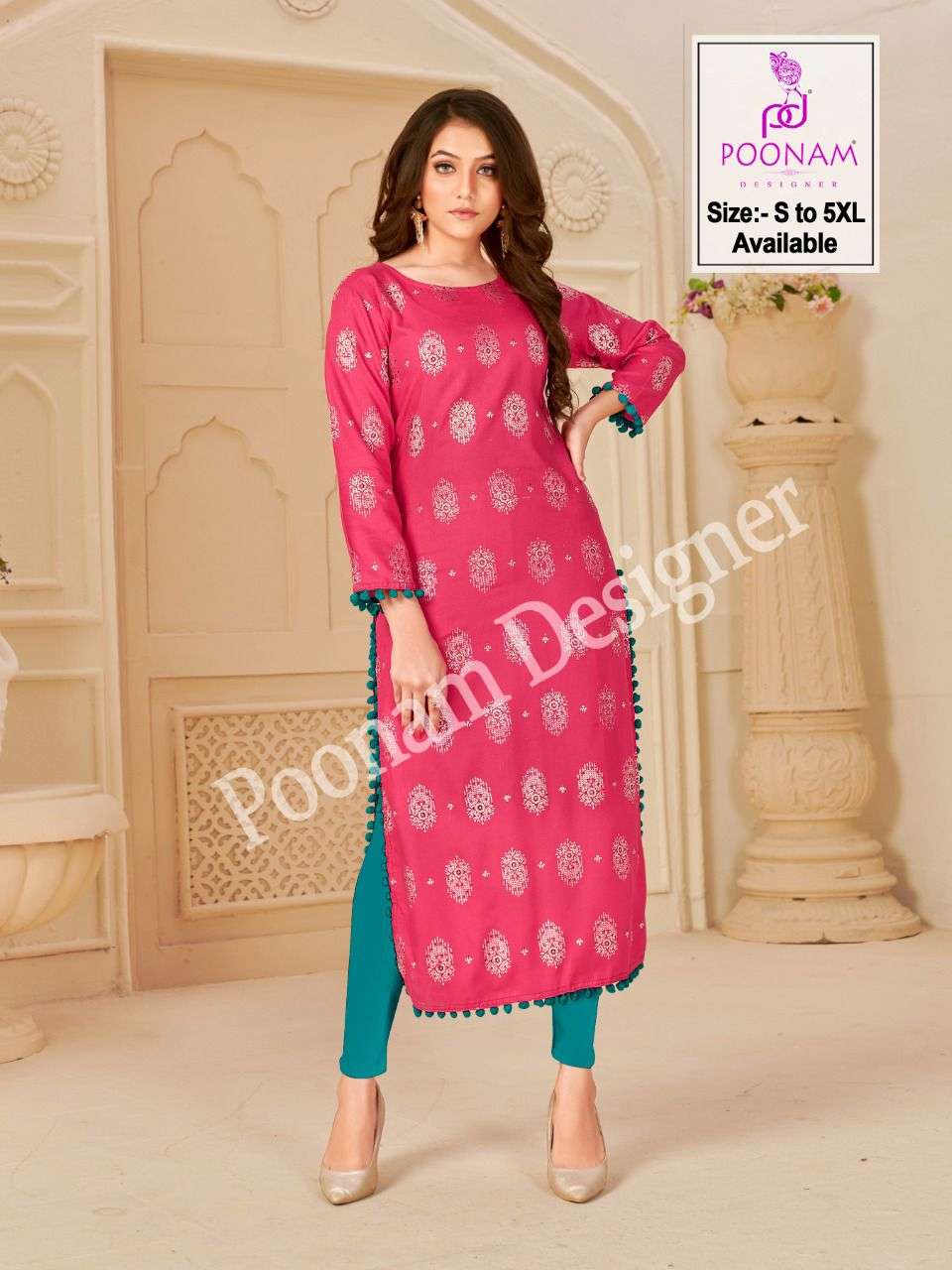 MINAKARI KURTI BY POONAM DESIGNER 1001 TO 1008 SERIES RAYON KURTI