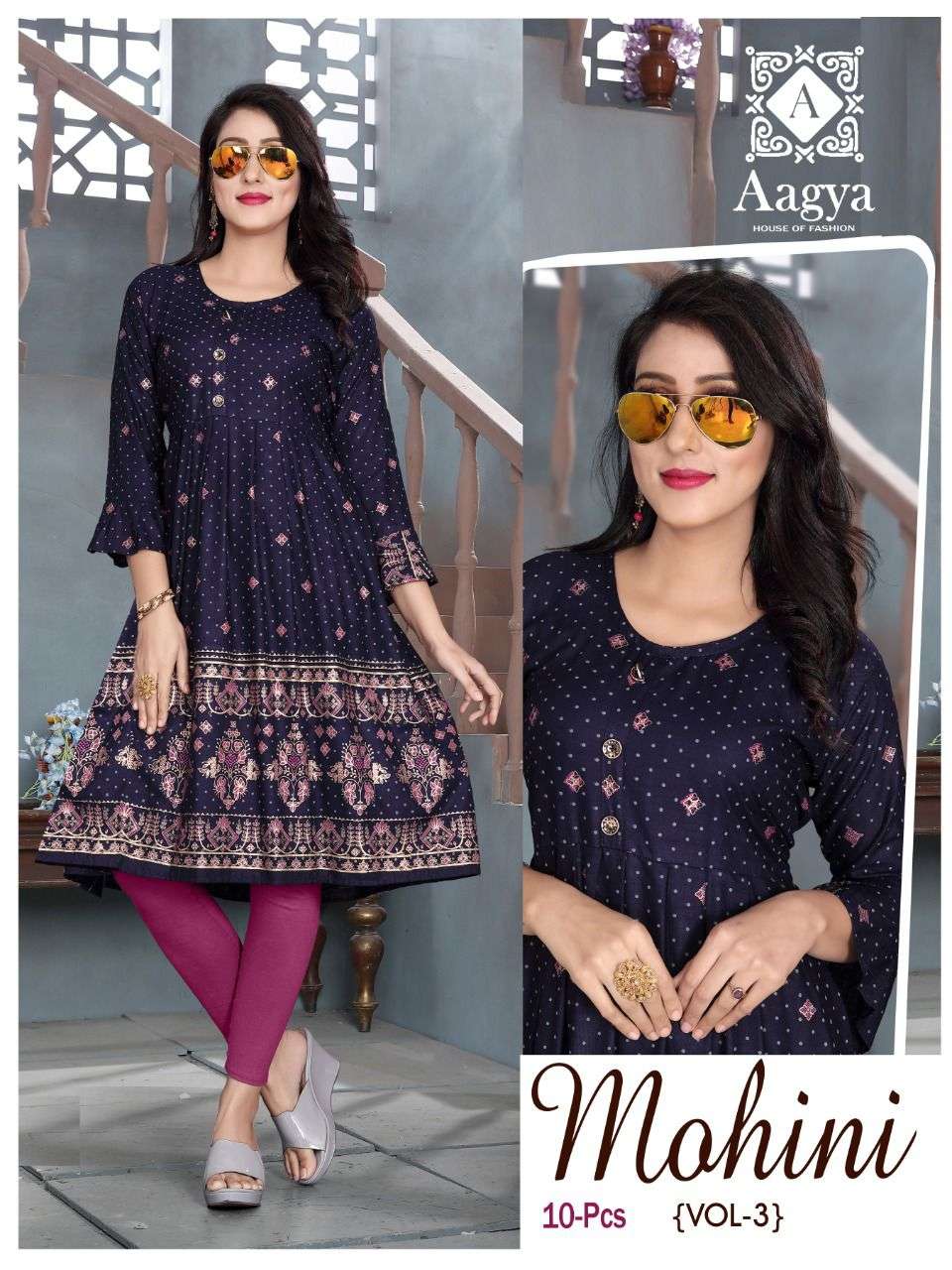 MOHINI VOL-3 BY AAGYA 01 TO 10 SERIES DESIGNER RAYON KURTIS