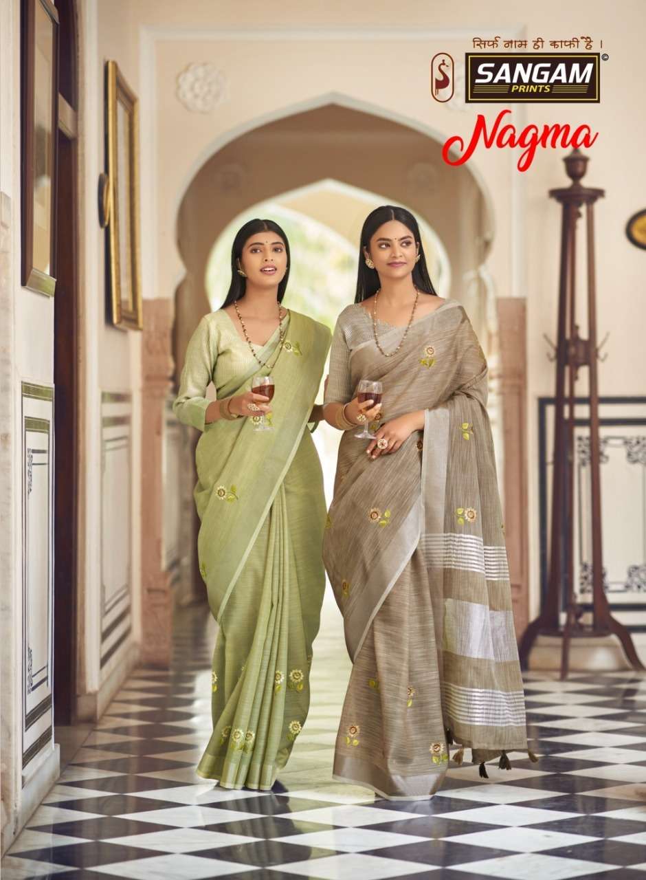 NAGMA BY SANGAM PRINTS 1001 TO 1006 SERIES LINEN SAREES