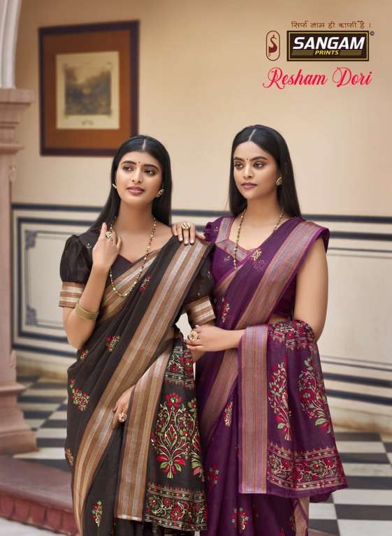 RESHAM DORI VOL-3 BY SANGAM PRINTS 1001 TO 1008 SERIES CHANDERI COTTON SAREES