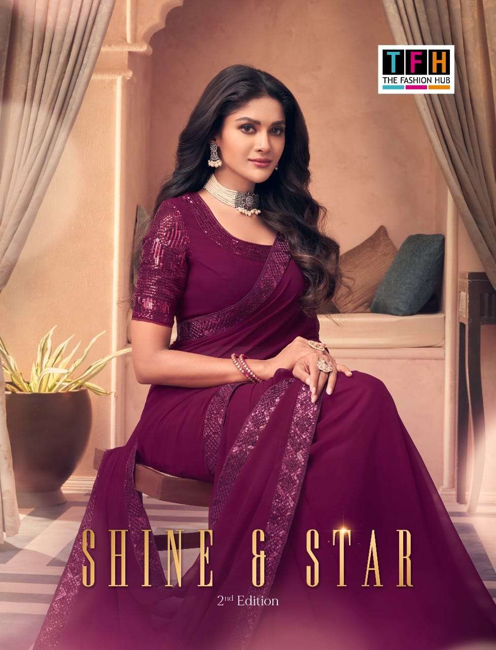 SHINE & STAR VOL-2 BY TFH 8201 TO 8212 SERIES DESIGNER GEORGETTE SAREES