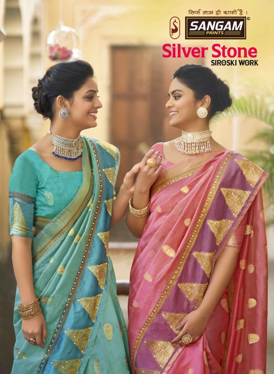 SILVER STONE BY SANGAM PRINTS 1001 TO 1006 SERIES ORGANZA SAREES