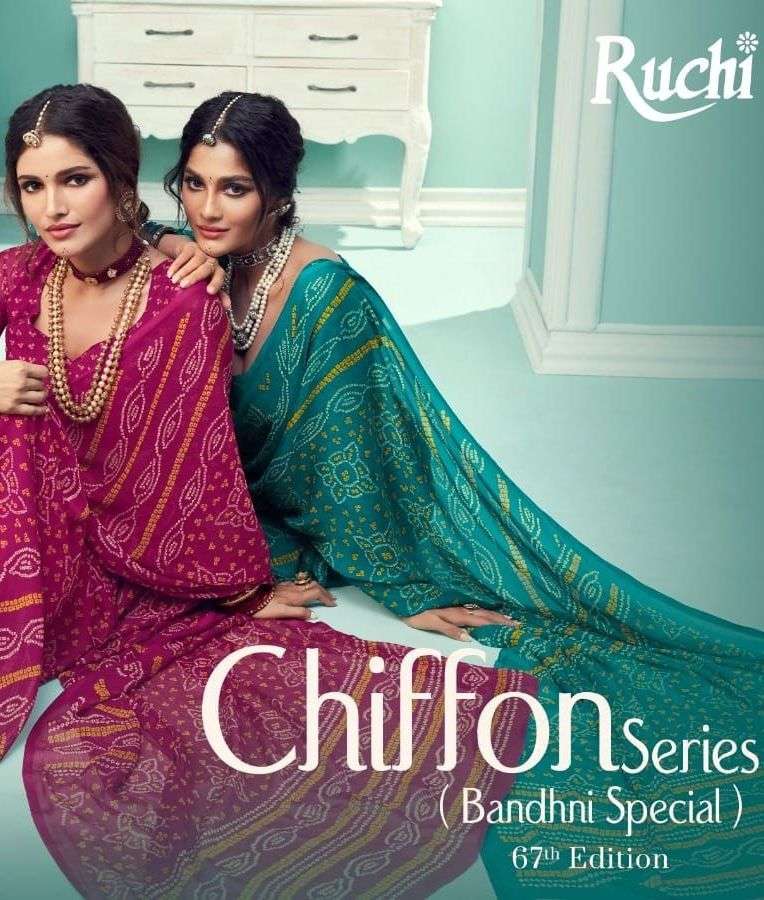 STAR CHIFFON VOL-67 BY RUCHI SAREES DESIGNER CHIFFON BANDHANI SAREES