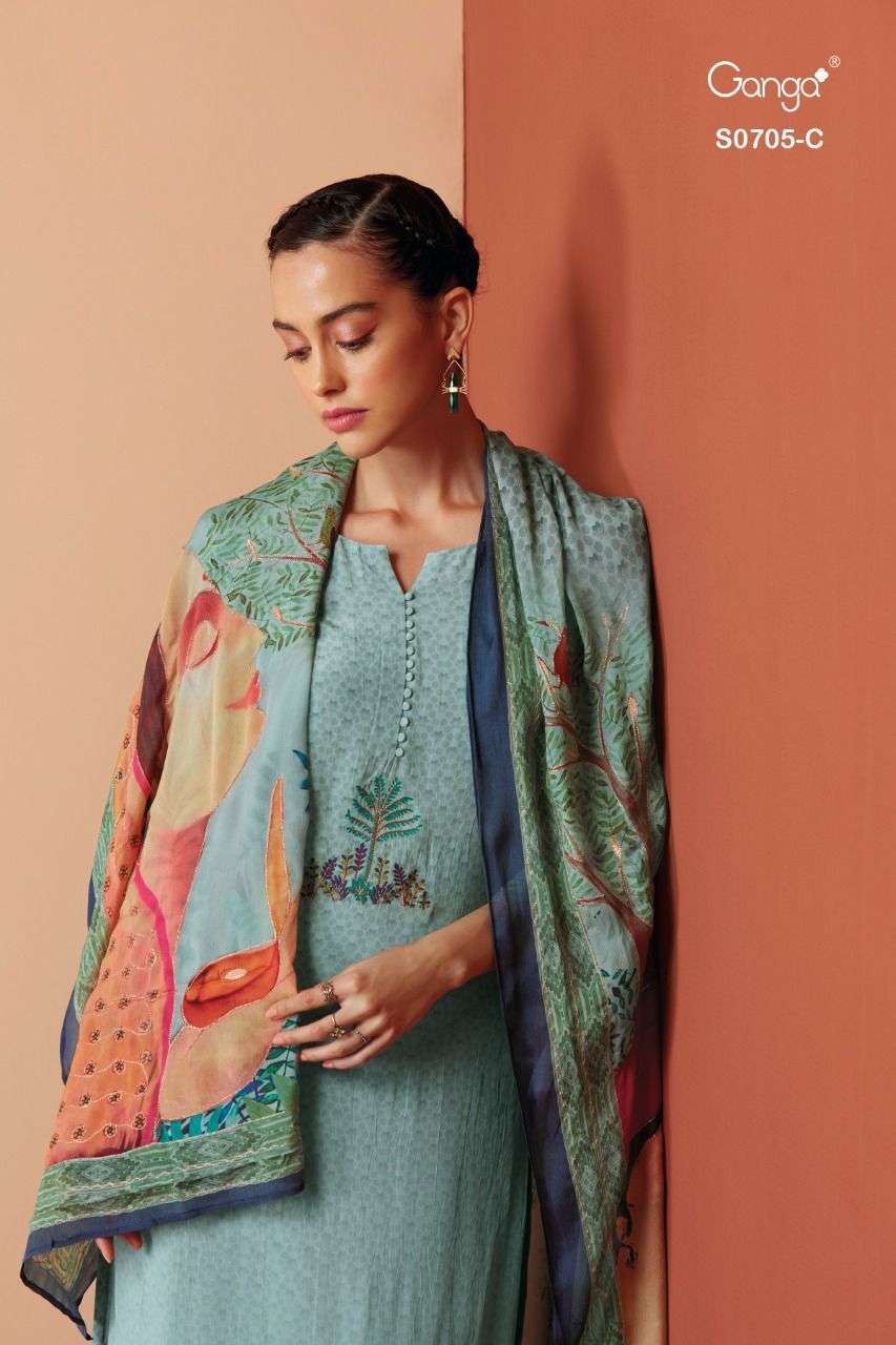 ZANNA-705 BY GANGA FASHIONS S0705-A TO S0705-C SERIES DESIGNER CRAPE DRESSES