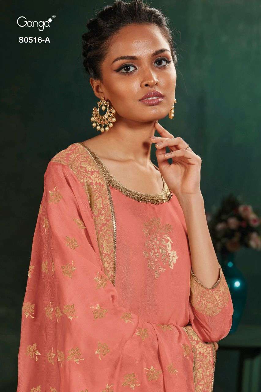 ZEAL-516 BY GANGA FASHIONS S0516-A TO S0516-C SERIES DESIGNER JACQUARD DRESSES