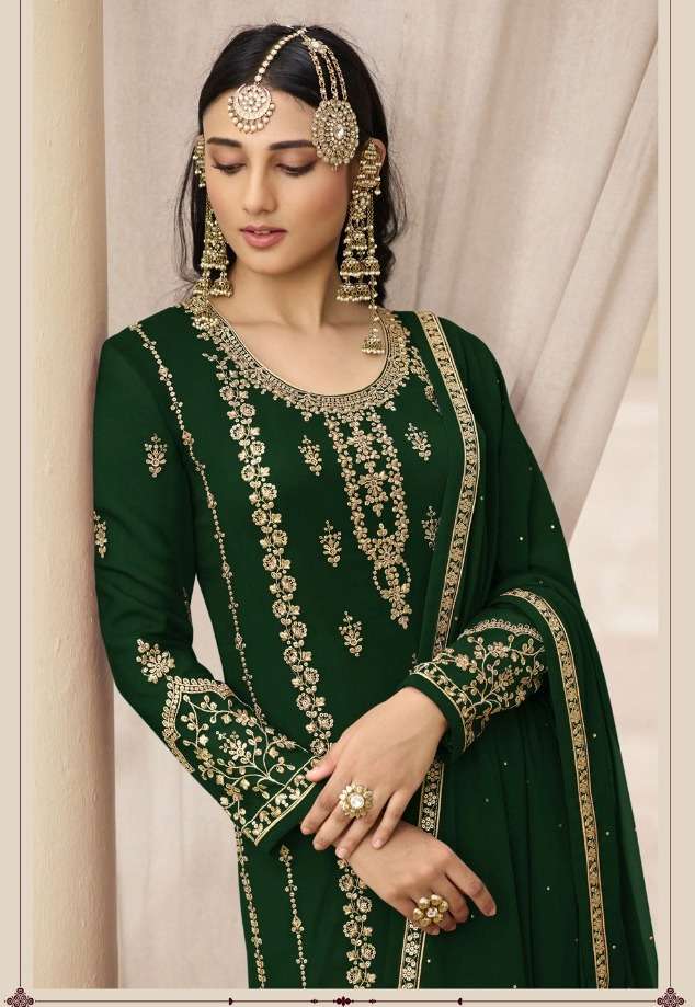 A PLUS EMBROIDERED SUITS BY ASLIWHOLESALE 73003-A TO 73003-F SERIES DESIGNER FAUX GEORGETTE DRESSES