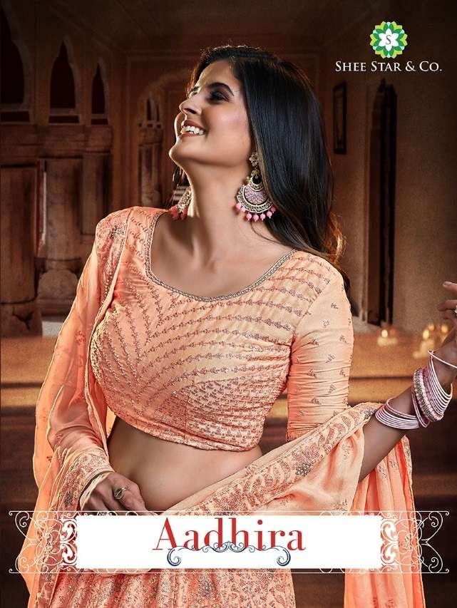 AADHIRA BY SHEE STAR & CO. HEAVY DESIGNER SOFT NET & GEORGETTE LEHENGAS