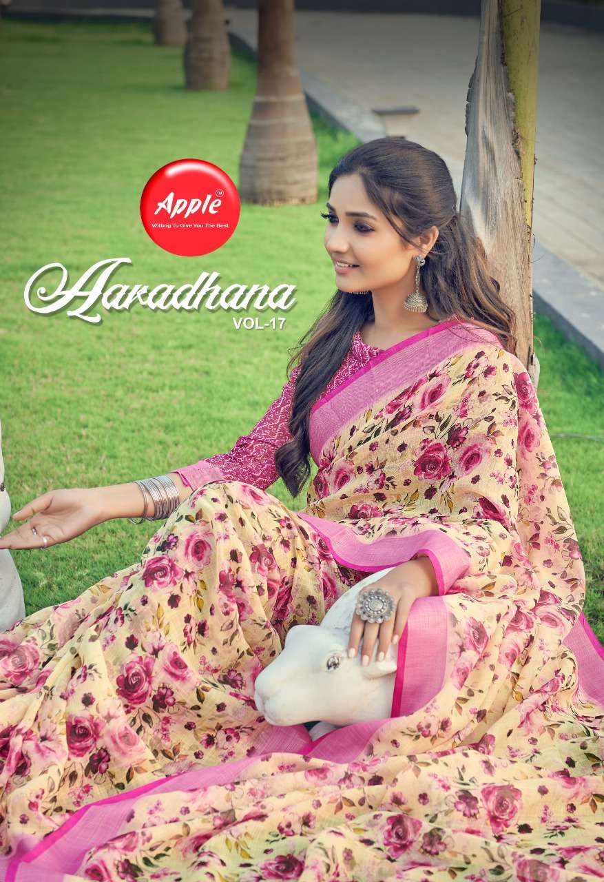 AARADHANA VOL-17 BY APPLE 1701 TO 1708 SERIES PURE LINEN SAREES