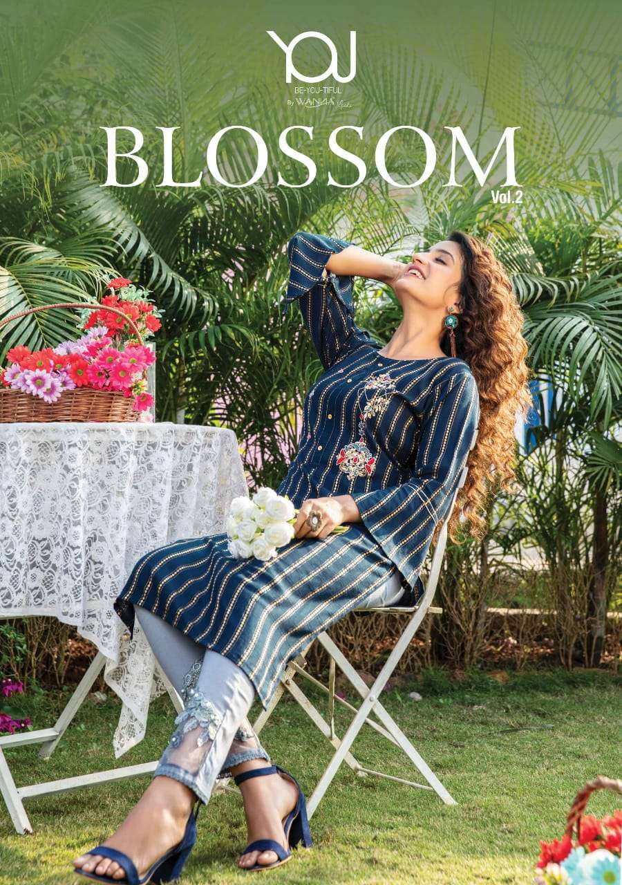 BLOSSOM VOL-2 BY YOU 201 TO 206 SERIES DESIGNER RAYON KURTIS WITH PANT