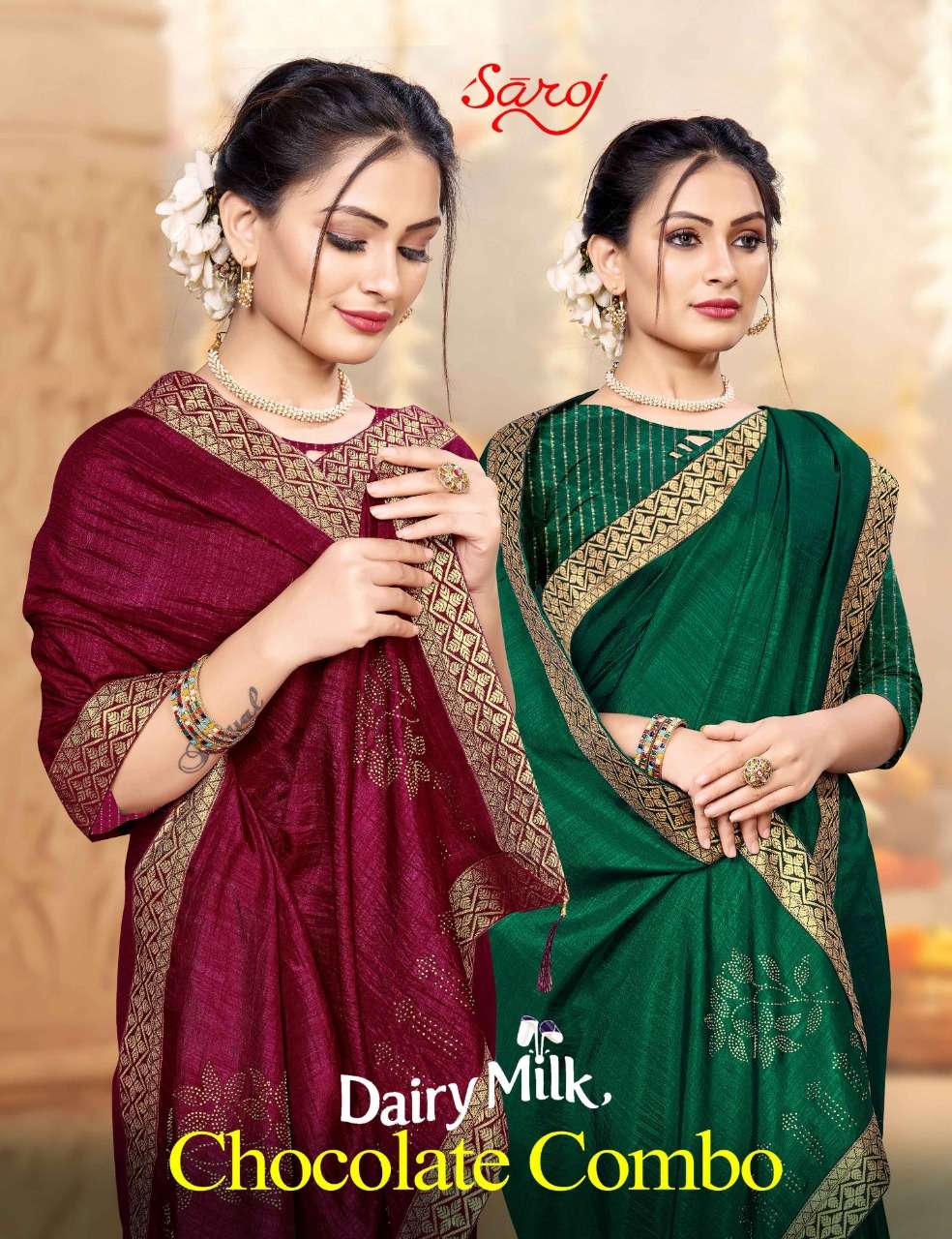 DAIRY MILK BY SAROJ 3501 TO 3508 SERIES DESIGNER VICHITRA SILK SAREES