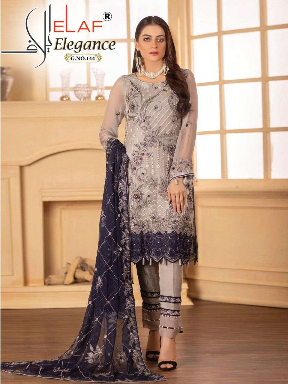 ELEGANCE BY ELAF FAUX GEORGETTE EMBROIDERED DRESS