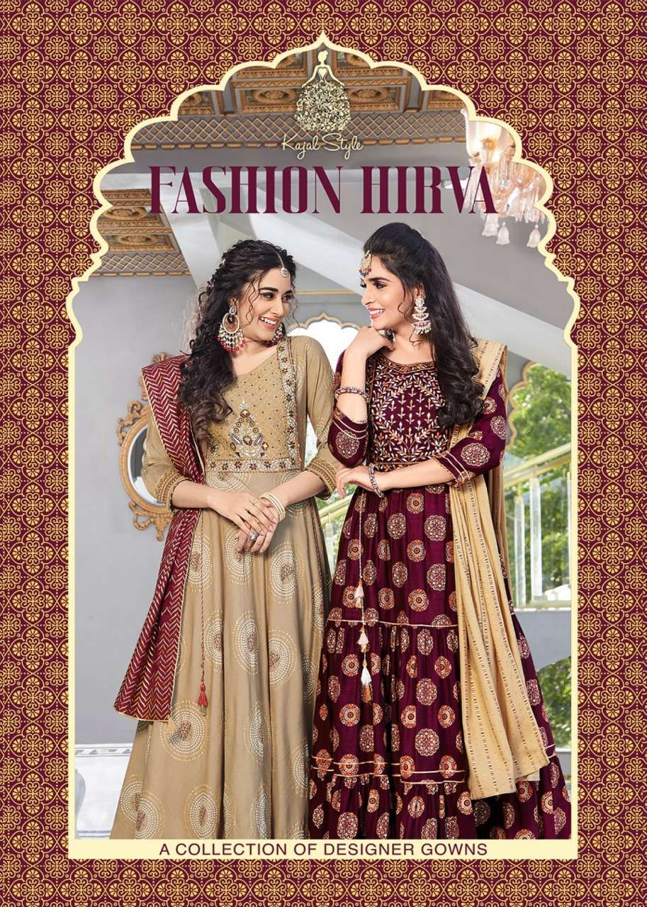 FASHION HIRVA BY KAJAL STYLE 1001 TO 1008 SERIES RAYON GOWNS WITH DUPATTA