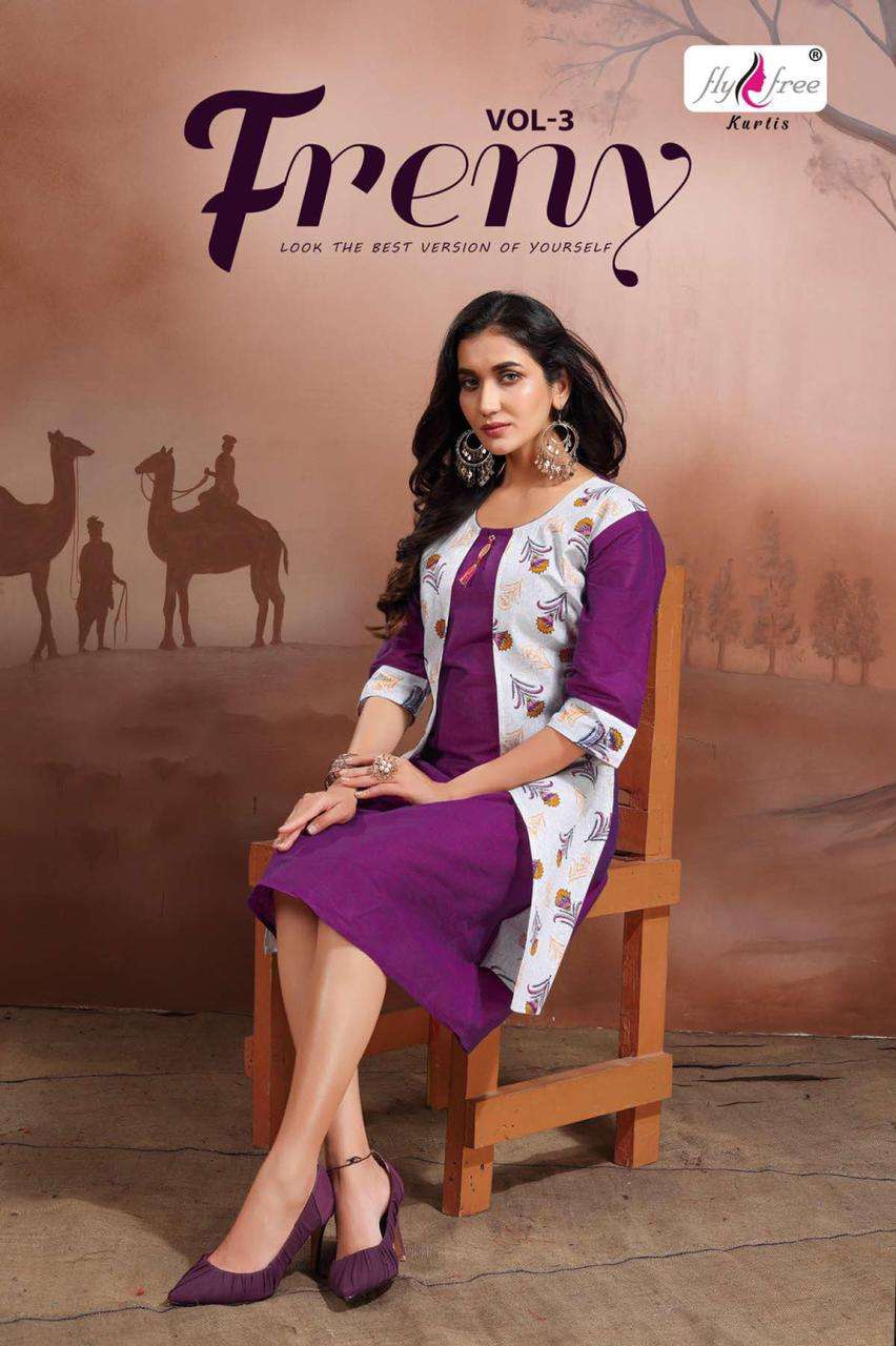 FRENY VOL-3 BY FLY FREE 1001 TO 1008 SERIES DESIGNER COTTON KURTIS WITH KOTI