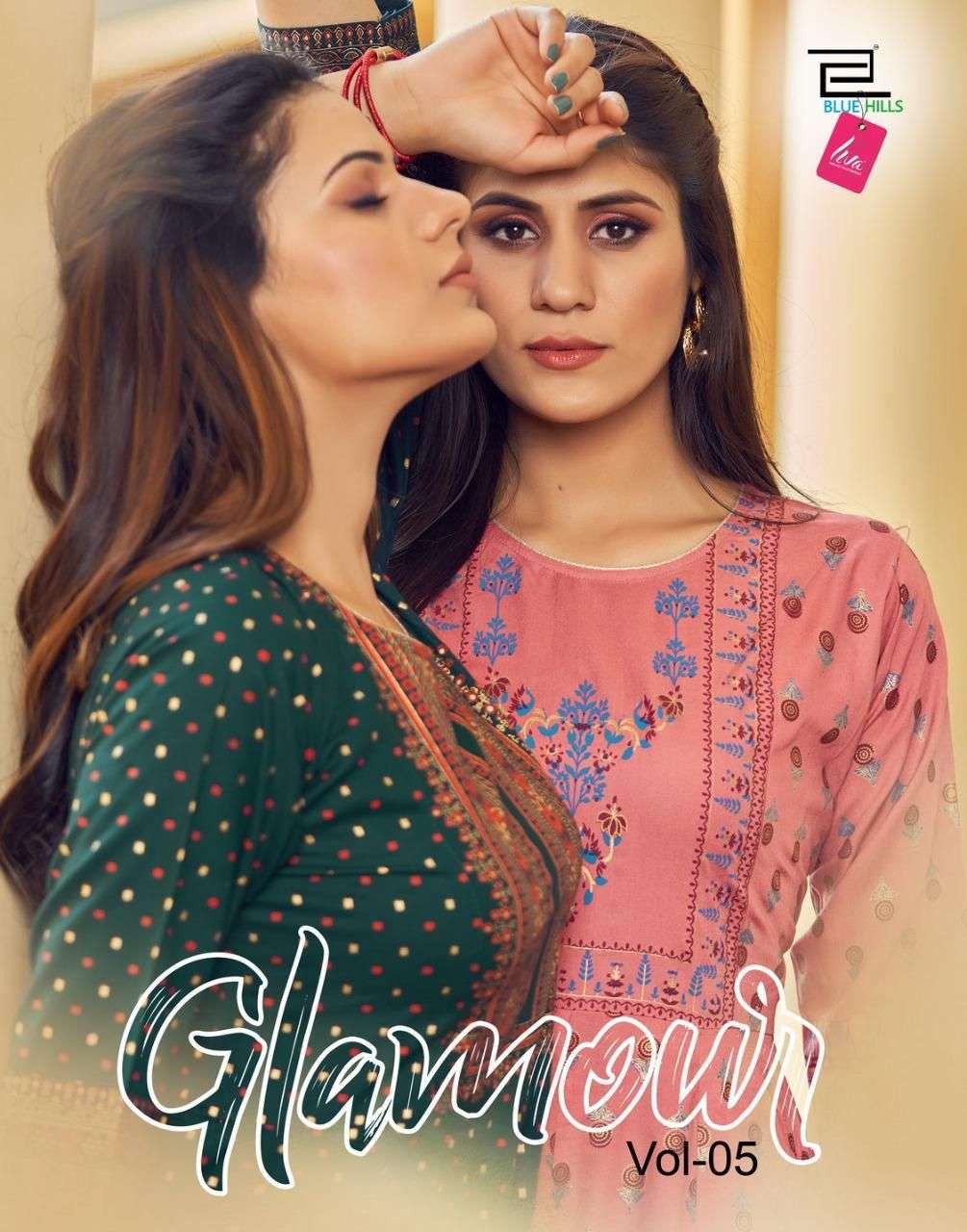 GLAMOUR  VOL-5 BY BLUE HILLS 1001 TO 1008 SERIES DESIGNER RAYON DRESSES