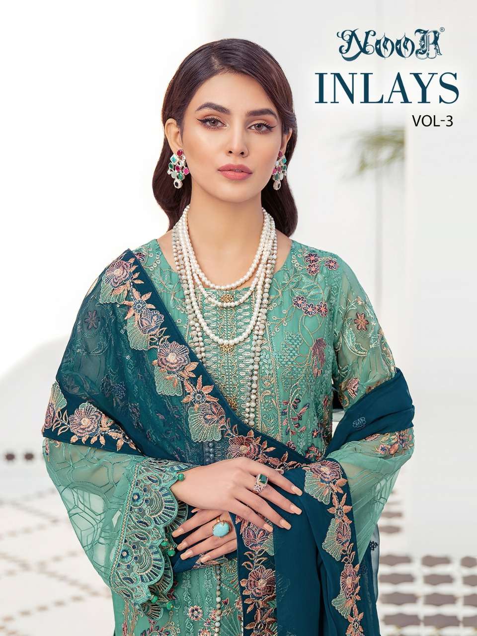 INLAYS VOL-3 BY NOOR 9000 TO 9002 SERIES DESIGNER PAKISTANI GEORGETTE DRESSES