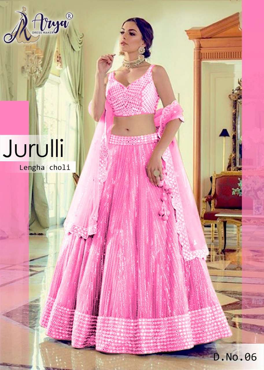 JURULLI BY ARYA DRESS MAKER 01 TO 06 SERIES DESIGNER SILK AND NET LEHENGAS