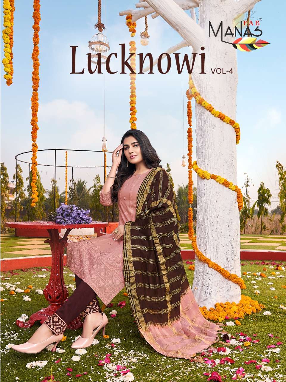 LUCKNOWI VOL-4 BY MANAS FAB 1019 TO 1024 SERIES DESIGNER STITCHED DRESSES