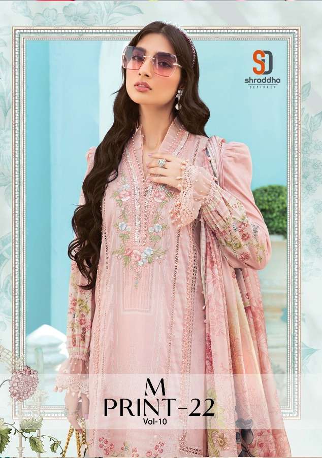 M PRINT VOL-10 BY SHRADDHA DESIGNER 1101 TO 1104 SERIES EMBROIDERED LAWN COTTON DRESSES