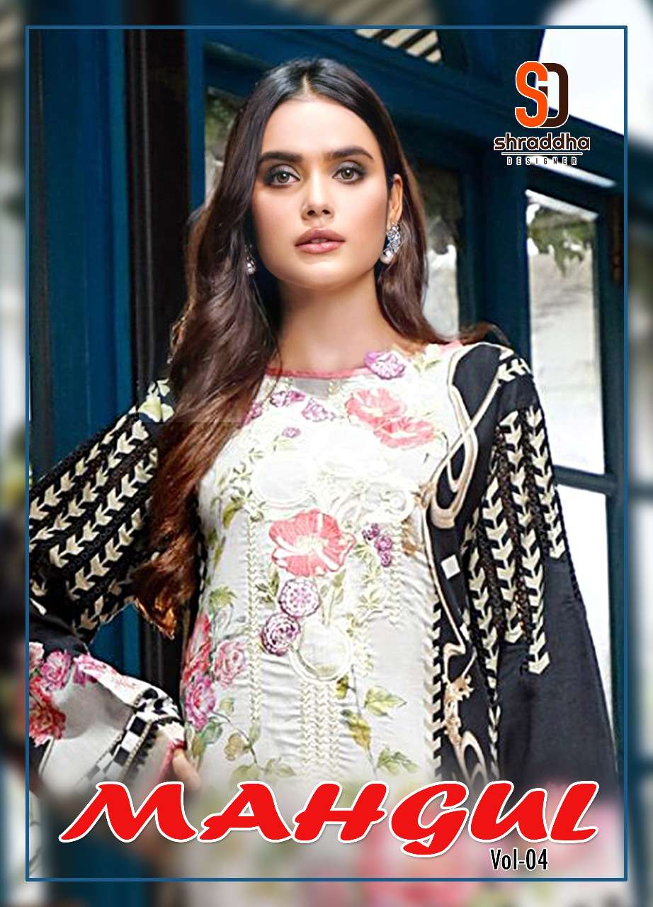 MAHGUL VOL-4 BY SHRADDHA DESIGNER 4001 TO 4004 SERIES EMBROIDERED LAWN COTTON DRESSES