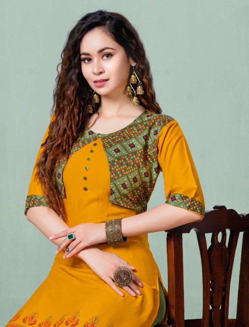 MANGO BY ASLIWHOLESALE 101 TO 108 SERIES DESIGNER RAYON KURTIS WITH JACKET