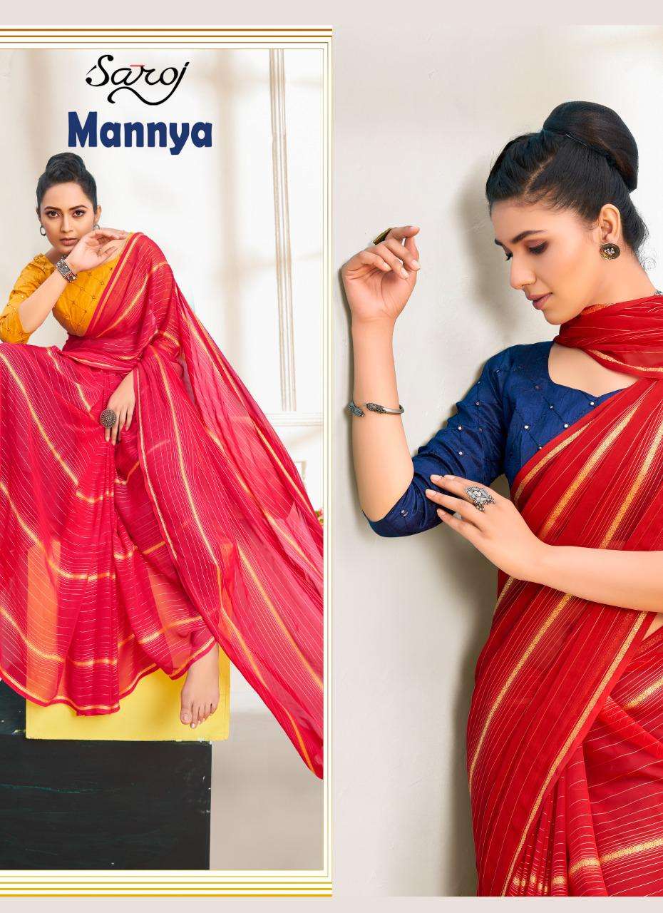 MANNYA BY SAROJ 222001 TO 222006 SERIES DESIGNER GEORGETTE SAREES