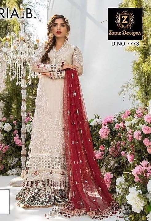 MARIA.B. 7773 WHITE BY ZIAAZ DESIGNS HEAVY GEORGETTE PAKISTANI DRESS