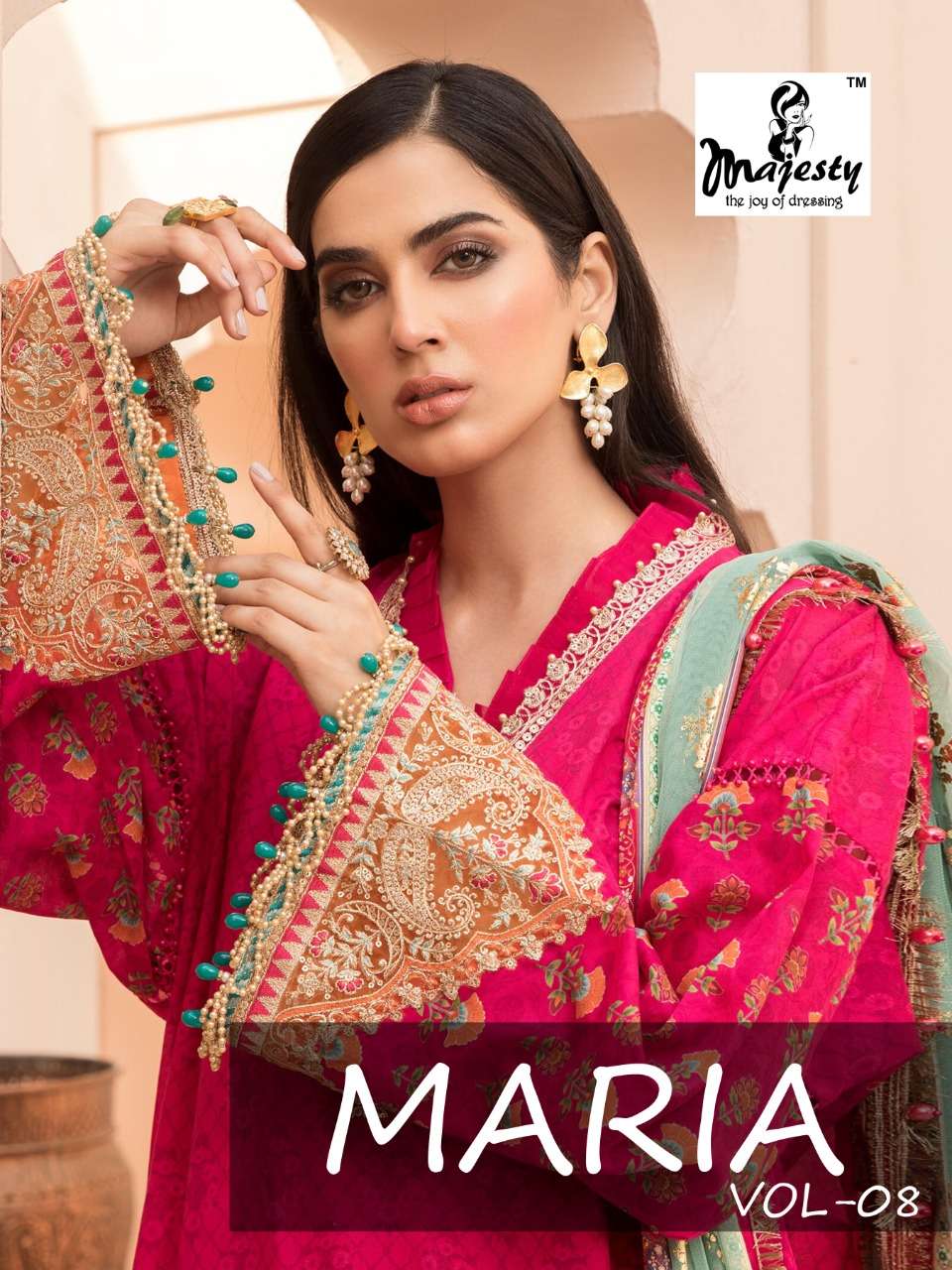 MARIA VOL-8 BY MAJESTY 8001 TO 8006 SERIES DESIGNER JAM SILK COTTON EMBROIDERED DRESSES