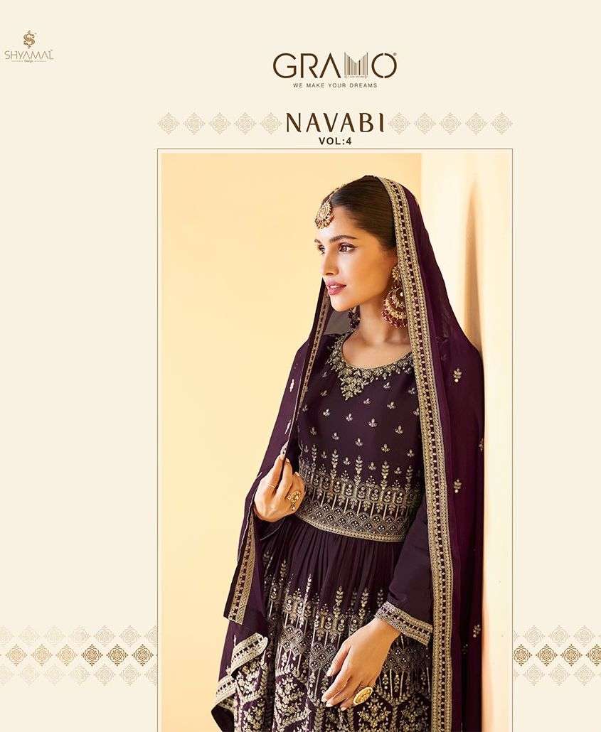 NAVABI VOL-4 BY GRAMO 128 TO 131 SERIES FAUX GEORGETTE EMBROIDERED DRESSES