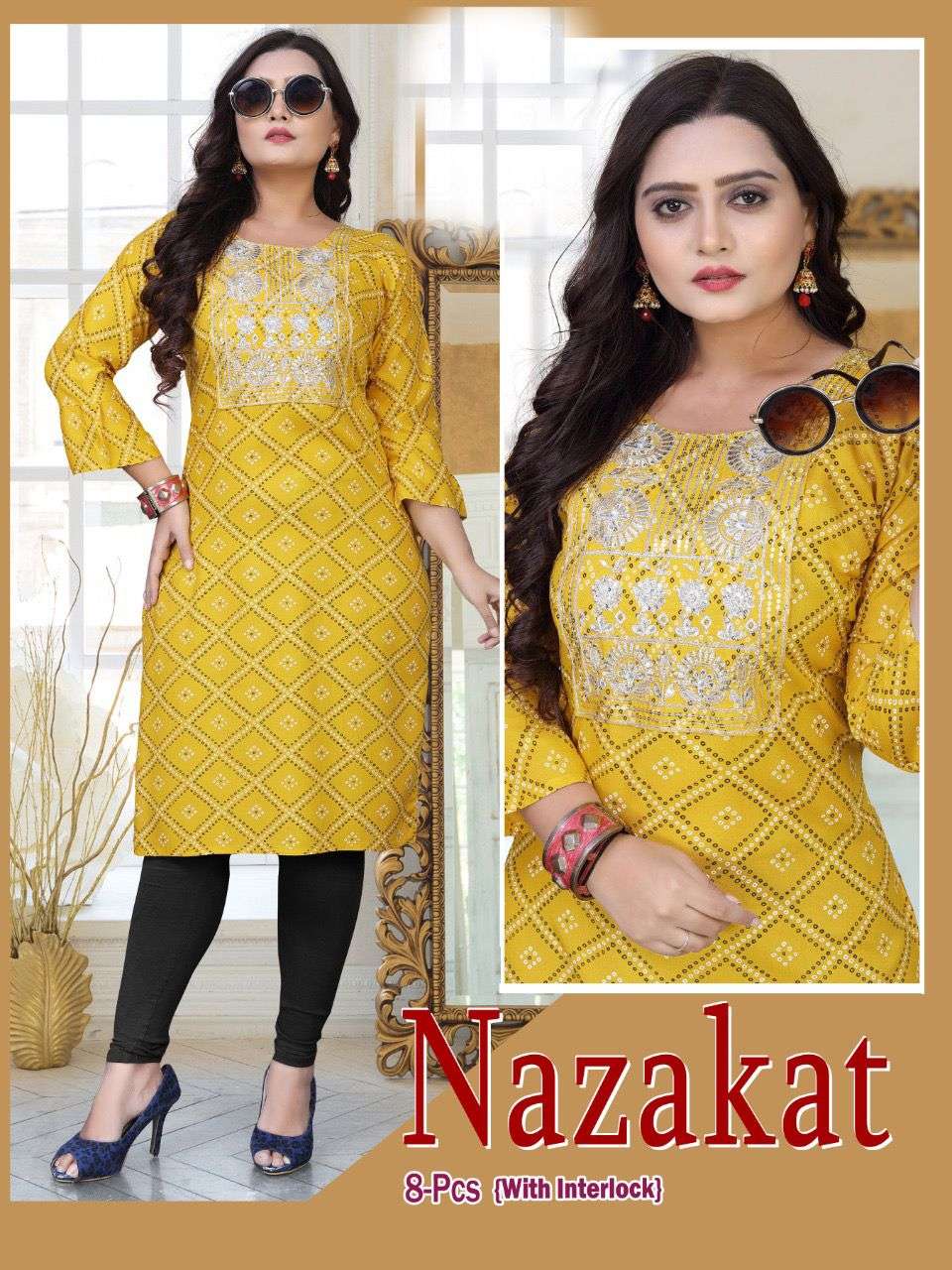 NAZAKAT BY ASLIWHOLESALE 001 TO 008 SERIES DESIGNER RAYON KURTIS 