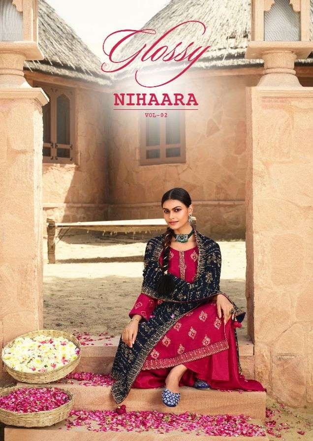 NIHAARA VOL-2 BY GLOSSY 1224 TO 1229 SERIES DESIGNER JACQUARD DRESSES