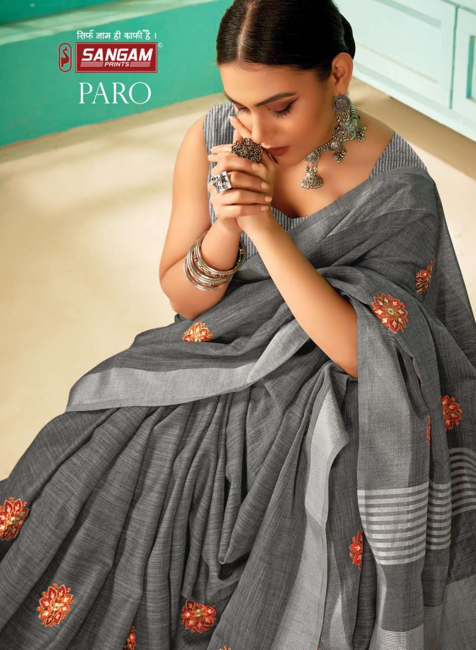 PARO BY SANGAM PRINTS 1345 TO 1350 SERIES DESIGNER LINEN SAREES