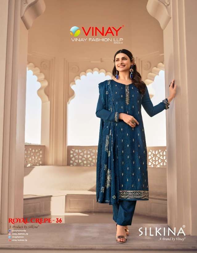 ROYAL CREPE VOL-36 BY VINAY FASHION 16621 TO 16628 SERIES CREPE DRESSES