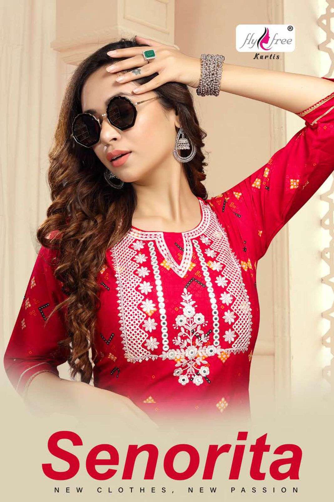 SENORITA BY FLY FREE 1001 TO 1008 SERIES DESIGNER COTTON KURTIS