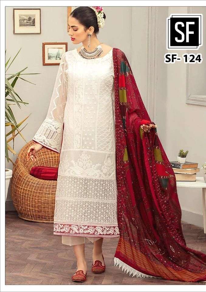 SF-124 HIT DESIGN BY SF FASHION FAUX GEORGETTE EMBROIDERED DRESSES