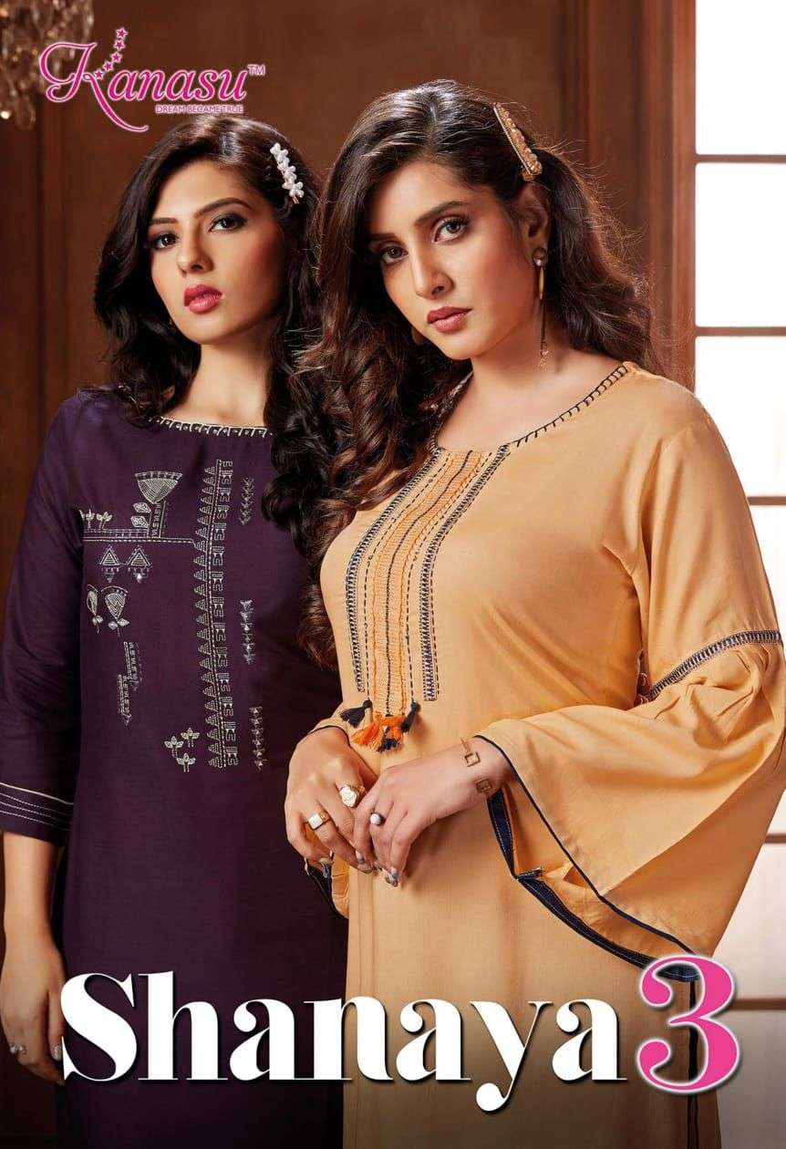 SHANAYA VOL-3 BY KANASU 8201 TO 8208 SERIES PRINTED RAYON KURTIS WITH BOTTOM