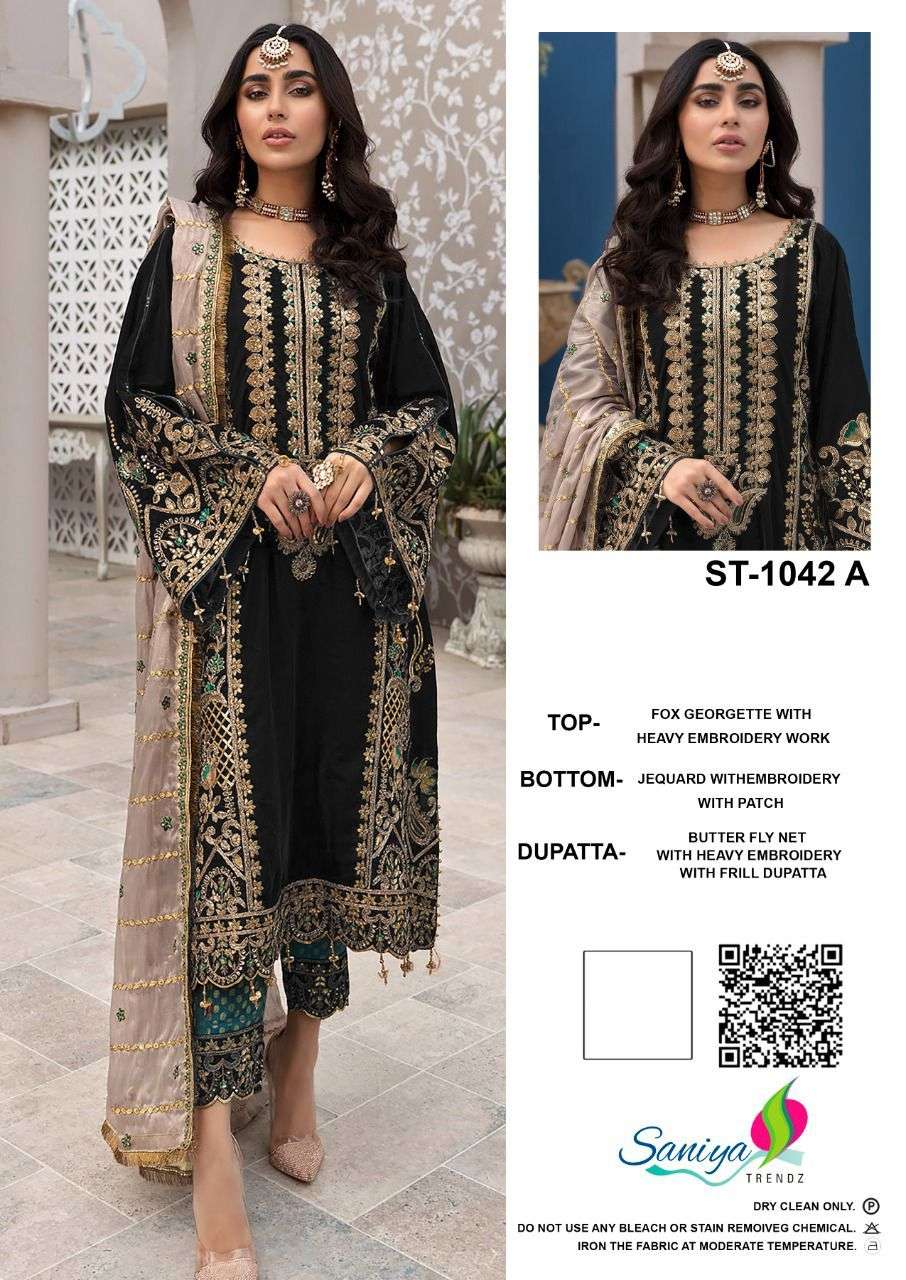 ST 1042 COLOURS BY SANIYA TRENDZ 1042-A TO 1042-D SERIES FAUX GEORGETTE DRESSES