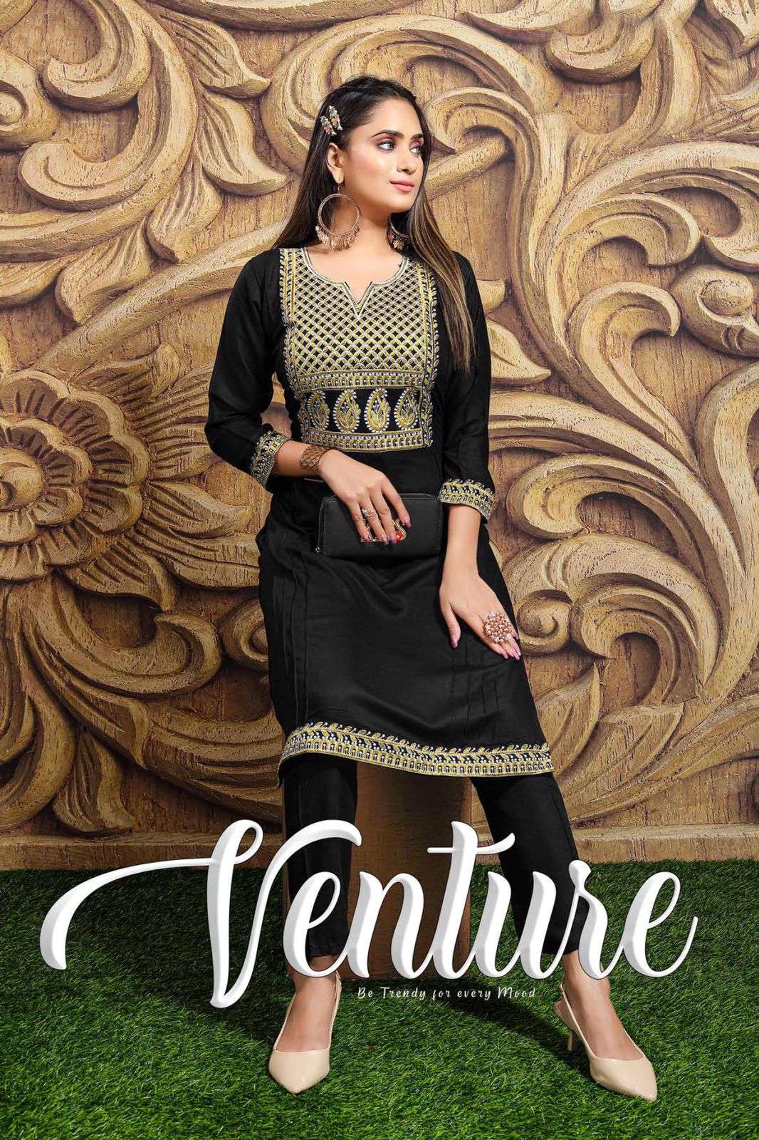 VENTURE BY ASLIWHOLESALE 1001 TO 1006 SERIES DESIGNER RAYON KURTIS WITH PANT